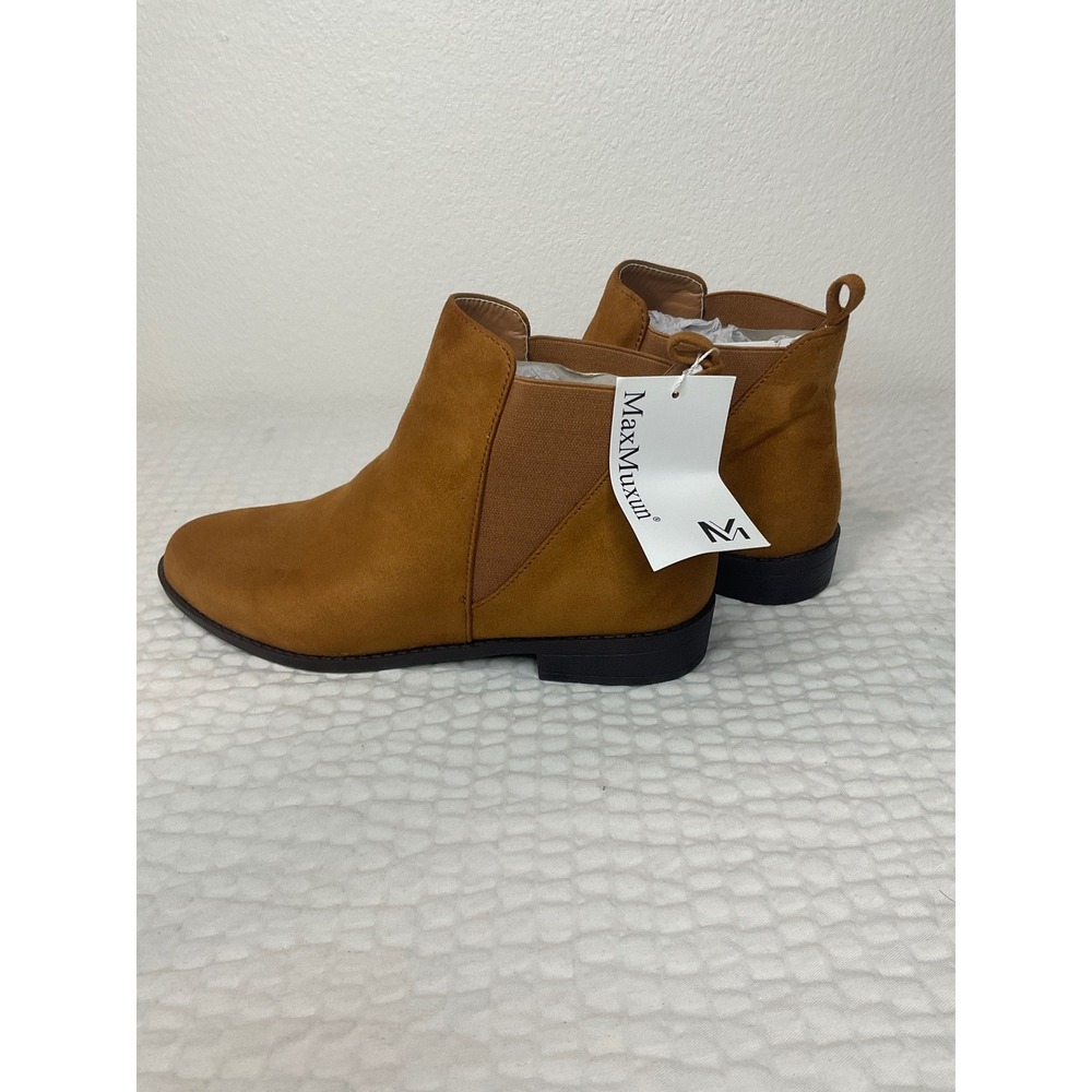 MaxMuxun Women's Tan Suede Chelsea Ankle Booties Elastic Side Flat Heel Size 9 - Picture 6 of 8